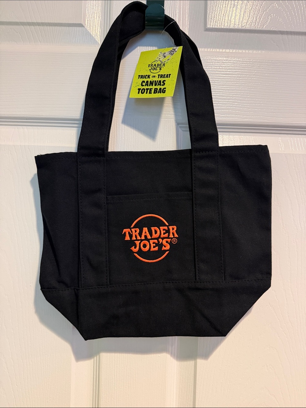 Trader Joe’s Halloween Black Canvas Tote Bag with Orange Logo 🎃👻